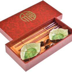 Set de Palillos Chinos de madera con soporte y cuenco