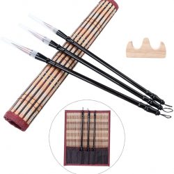 Cepillos Chinos de Caligrafía de Pelo de Lobo con Sujeta Pluma y Esterilla