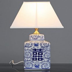 Lámpara de Jarrón Chino con Diseño Floral de Doble Hoja