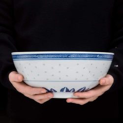 Cuenco Chino Tamaño Grande - 9 pulgadas, de Porcelana Azul y Blanca de Jingdezhen