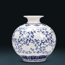 Jarrón Chino de Porcelana Azul y Blanco