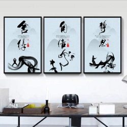 Tríptico Cuadros Lienzo Caligrafía China