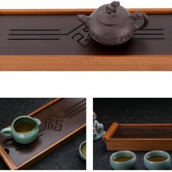 Bandeja de Té de Bambú Gongfu Patrón de Nudo Chino Tradicional