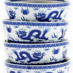 Juego 5 Cuencos Tradicionales Chinos de Porcelana Azul y Blanca