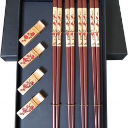 Set de Palillos con Reposo Reutilizables de Madera Natural Antideslizante