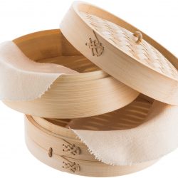 Vaporera de Bambú - Ø 25 cm, 2 Pisos - Incluye 2 Toallas de Algodón