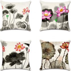 Cojines Pintura de Tinta de Estilo Chino Flores de Loto