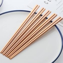 Palillos de Metal Oro Rosa para Hot Pot: Huecos y Resistentes al Calor
