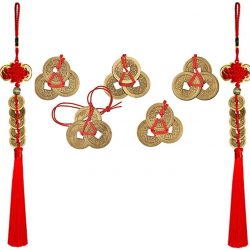 Colgantes de Monedas con Nudo Chino y PIezas Feng Shui Monedas con Nudo Rojo