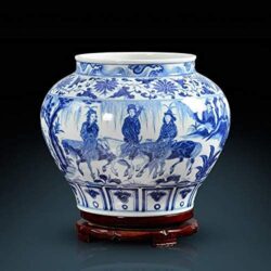 Jarrón Chino Antiguo Pintado a Mano Porcelana Azul y Blanca