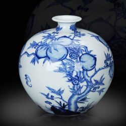 Jarrón Porcelana Azul y Blanca Estilo Chino Antiguo