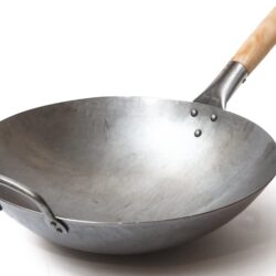 Wok Tradicional Chino de Acero de Carbono Forjado a Mano, con Mango Auxiliar de Madera y Acero