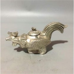 Tetera China de Cobre Blanco Antiguo