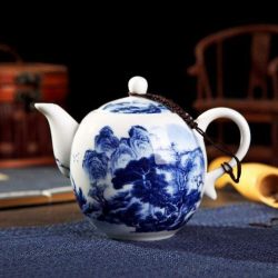 Tetera china Jingdezhen de porcelana azul y blanca