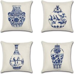 Set de cojines con Jarrones Azules estilo Chino y Cremallera Oculta 45x45