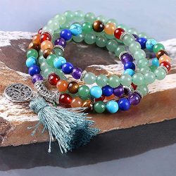 108 Cuentas de Mala Collar de Pulsera de 7 Chakras de Cristal Árbol de la Vida