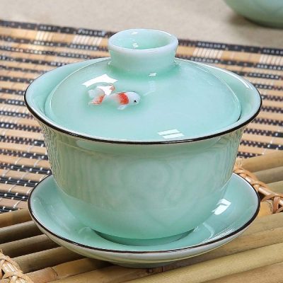 Gaiwan de de Porcelana Celadon con Pez