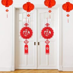 14 Piezas Decoración Nudo Chino Colgante y Linternas Rojas de Papel