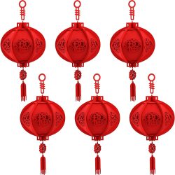 6 Piezas Linternas Rojas Chinas 3D con Carácter Fu para Año Nuevo Chino