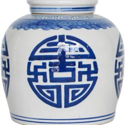 Jarrón Chino de Porcelana Azul y Blanco estilo Dinastía Ming